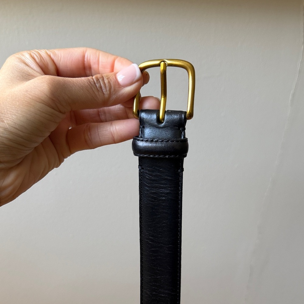Aritzia Black Leather Belt with Gold Buckle (brass)